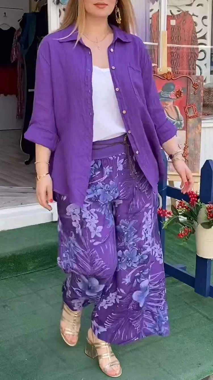 Casual Lapel Printed Two Piece Suit