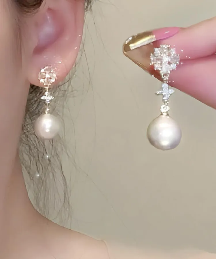 Original Gold Copper Overgild Zircon Pearl Drop Earrings