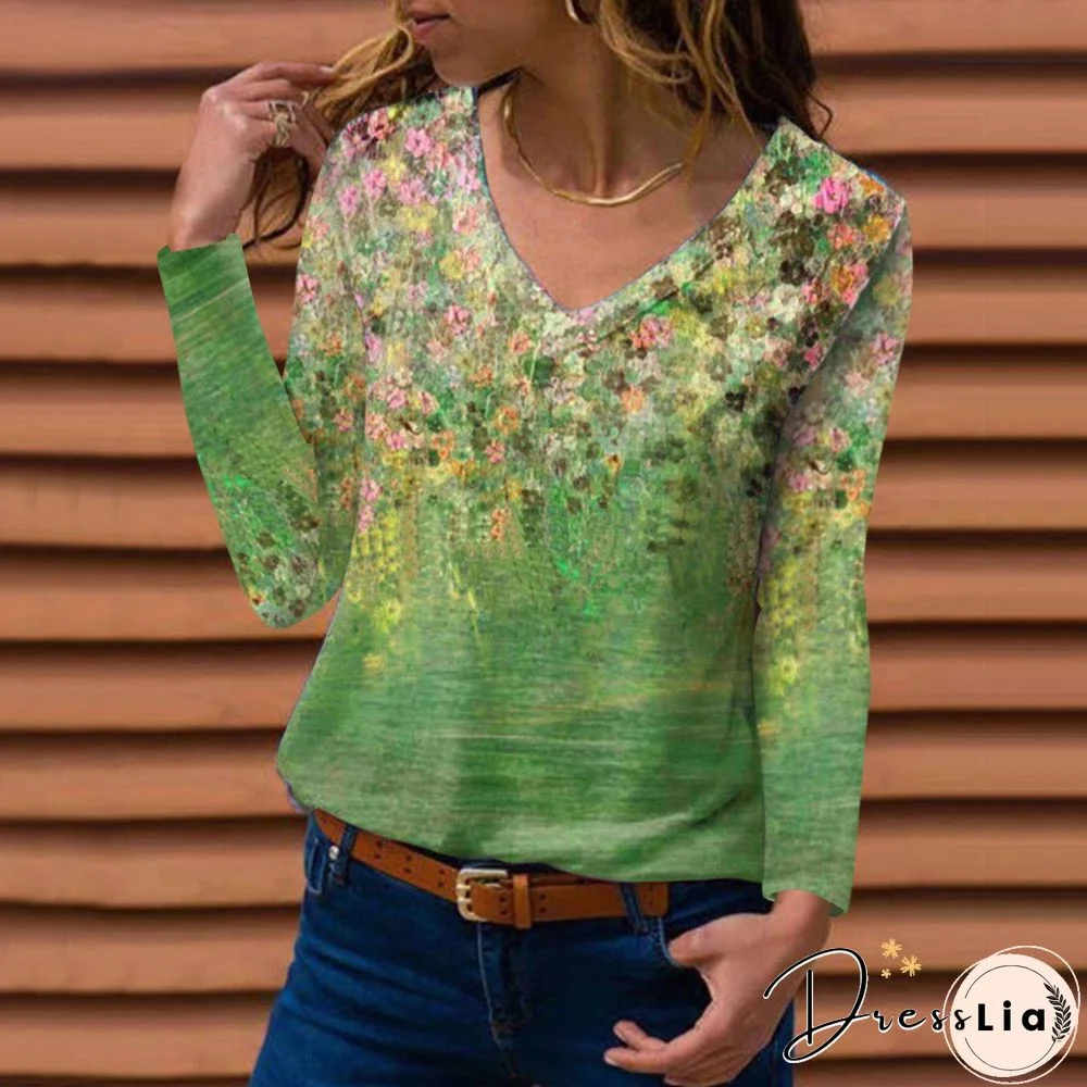V Neck Colorful Printed Shirt