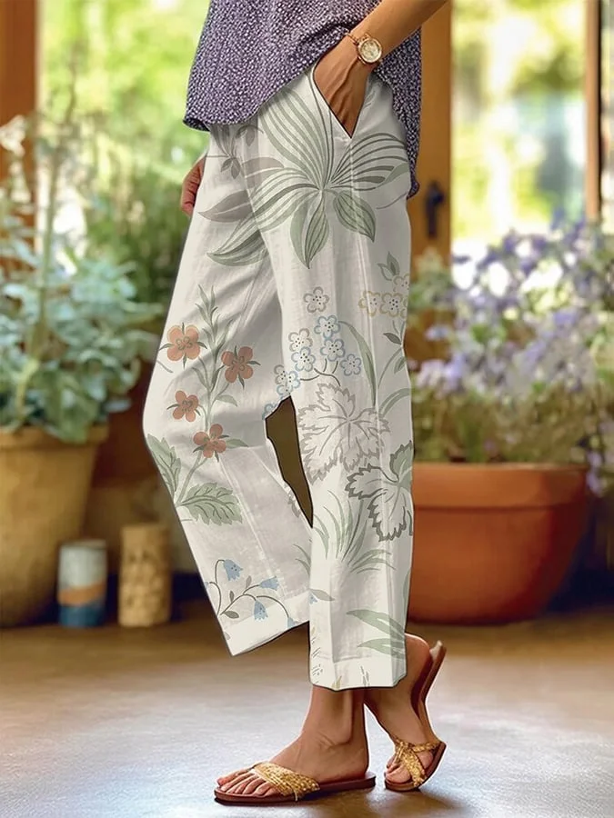 Women's Vintage Floral Print Casual Pants
