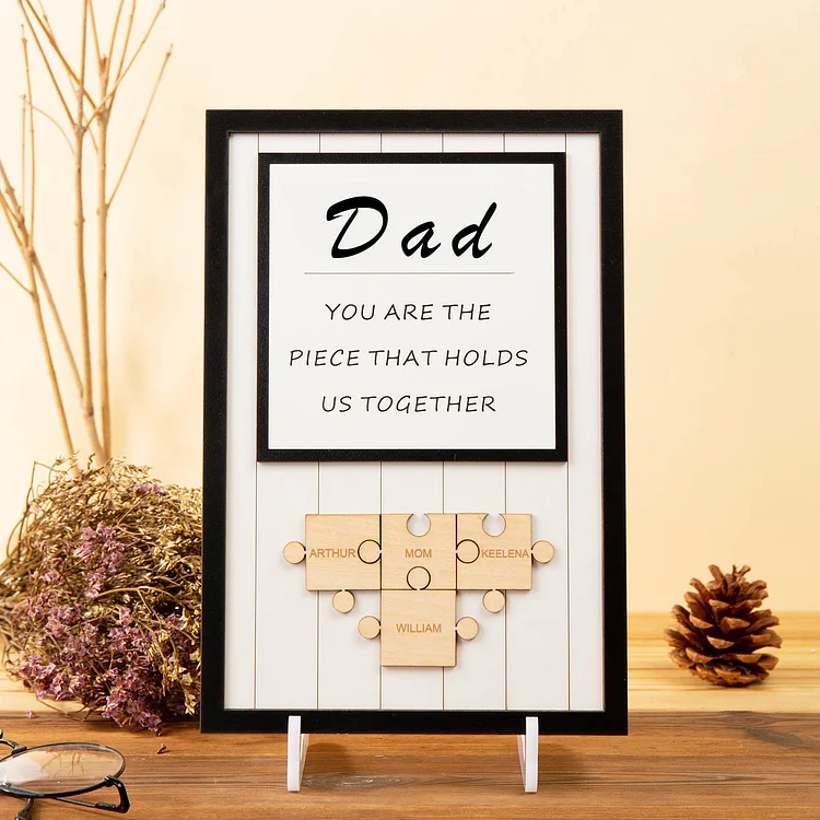 Dad Puzzle Sign Custom 4 Names Wooden Sign Family Gift for Dad