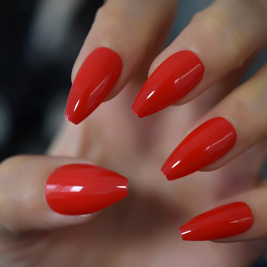 Glossy Gel Nude Pink Full Cover Press On False Nails Medium Coffin Ballet Solid Color Fake Nails Set Long Nail Tips-Nail Inspo