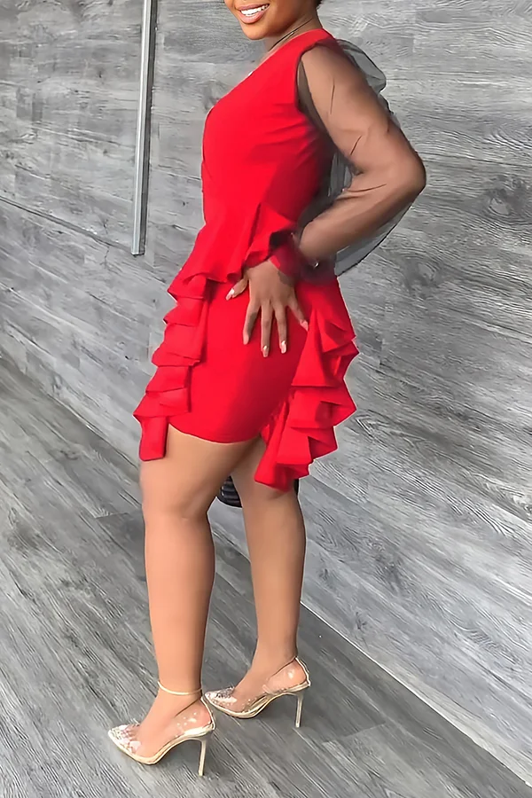 Stylish Ruffle Hem Puff-sleeve Dress