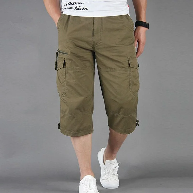 Long Length Cargo Shorts Men Summer Multi-Pocket Casual Cotton Elastic Capri Pants Men Tide   Short Hot Breeches  5XL
