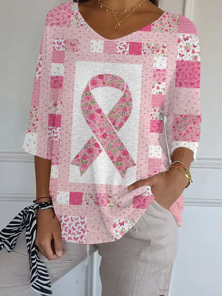 Women's Breast Cancer Awareness Print Casual T-shirt