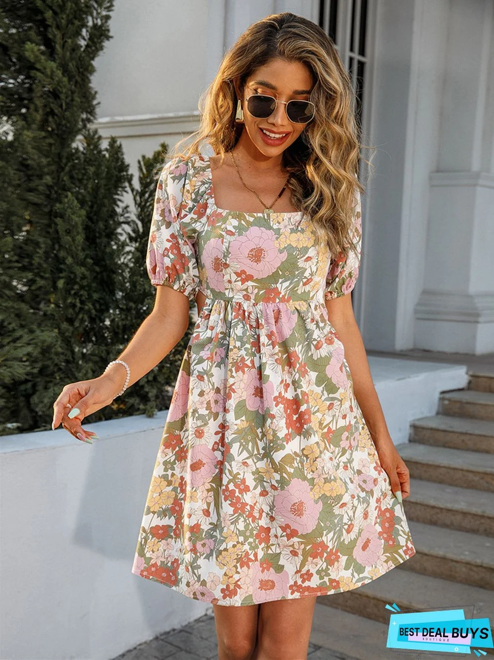 Summer Backless Lace Up Short Sleeve Casual Dress Women