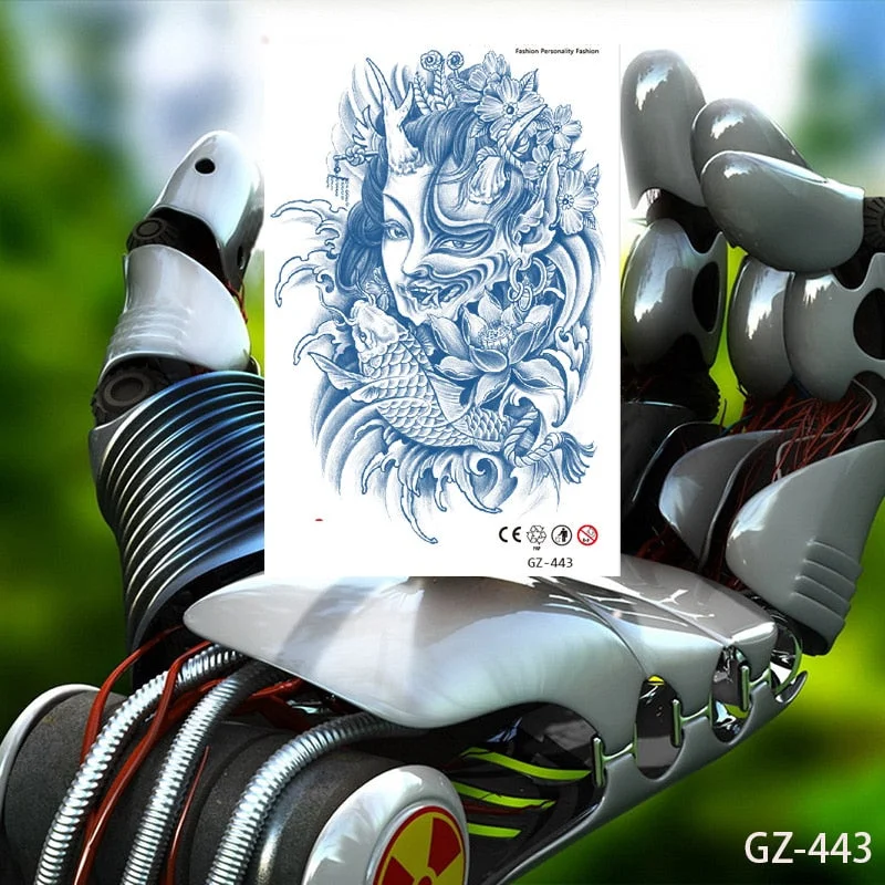 Temporary Waterproof Tattoos Stickers Sexy Mythical Dragon Girl Fox Mask Juice Ink Lasting Arm Back Body Buttocks Fake Tatoo DIY