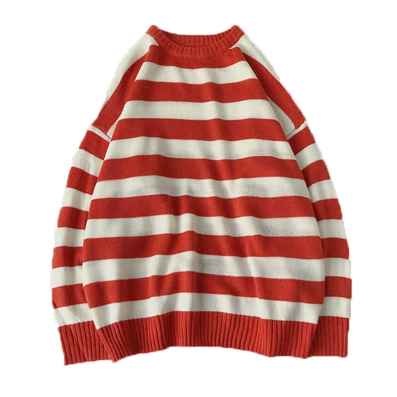 Winter Pullovers Woman Striped Knit Sweater Oversize Casual Jumper Couple Harajuku Sweatshirt Crew Neck Pullover Sueter De Mujer