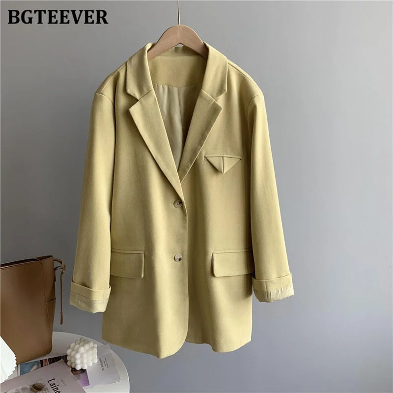 BGTEEVER Casual Loose Single-breasted Mint Green Women Suit Blazer 2021 Spring Elegant Notched Collar Full Sleeve Female Jackets