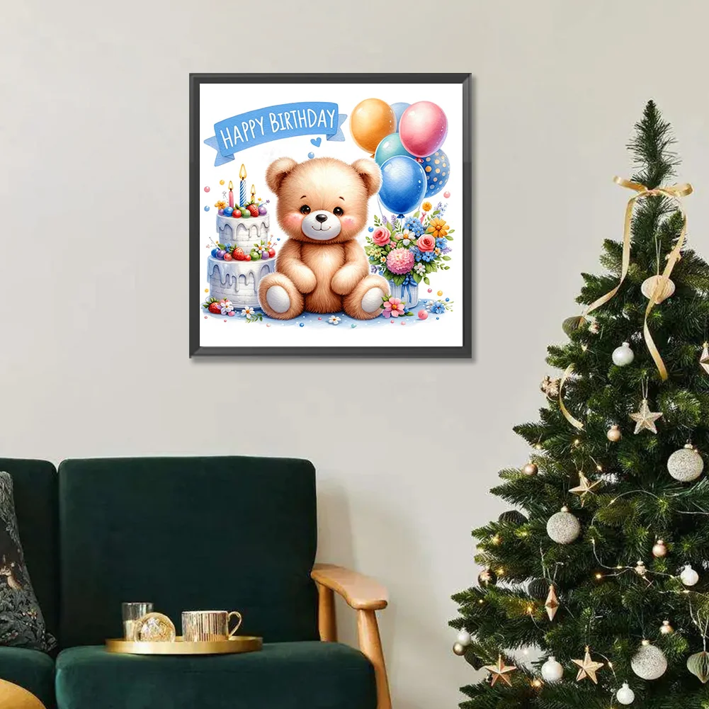 Diamond Painting - Full Round Drill - Birthday Bear(Canvas|30*30cm)