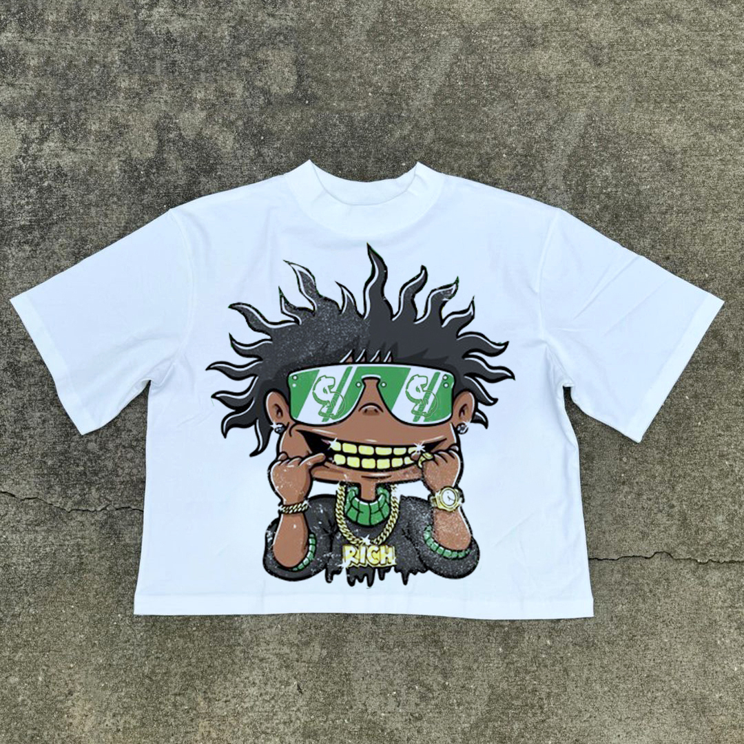 Sopula Fly Rich Big Face Graphic Cotton Cropped T-Shirt - SOPULA