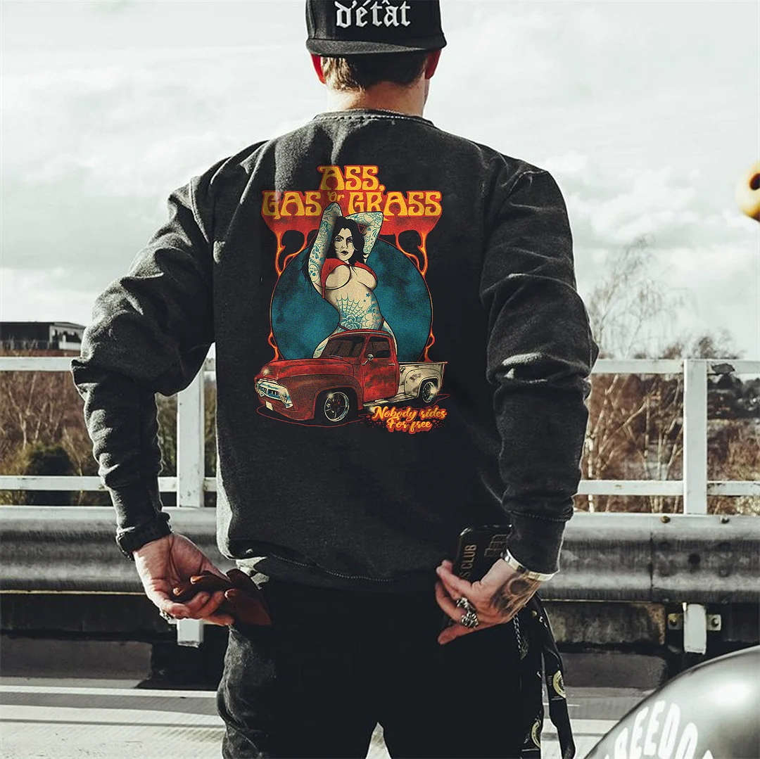 ASS GAS GRASS Sexy Lady Classic Car Print Men's Long Sleeve