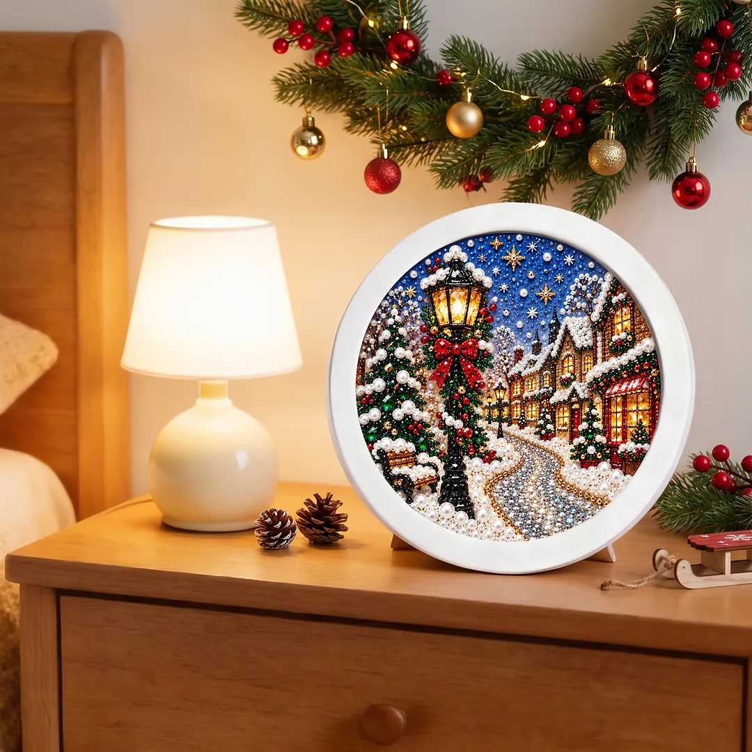 Framed 5D Diamond Painting Kit Holiday Village Scene 7.87x7.87in