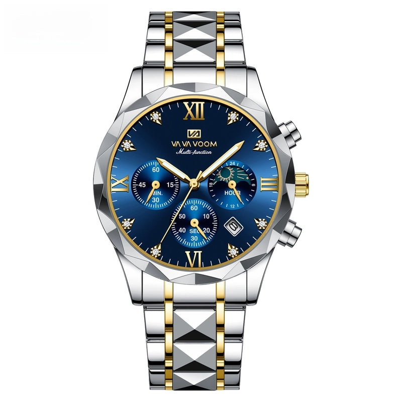Diamond Stainless Steel Watch With Men’s Business Simple Calendar Quartz Waterproof Watch One-piece Delivery