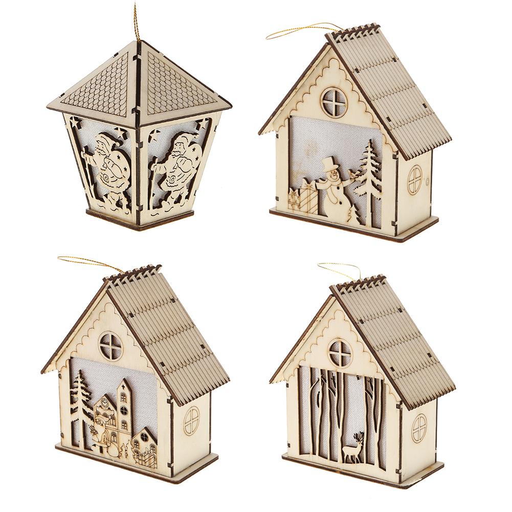

Christmas LED Luminous Cabin Hanging Pendant Decor Home Wood House Ornament, 501 Original
