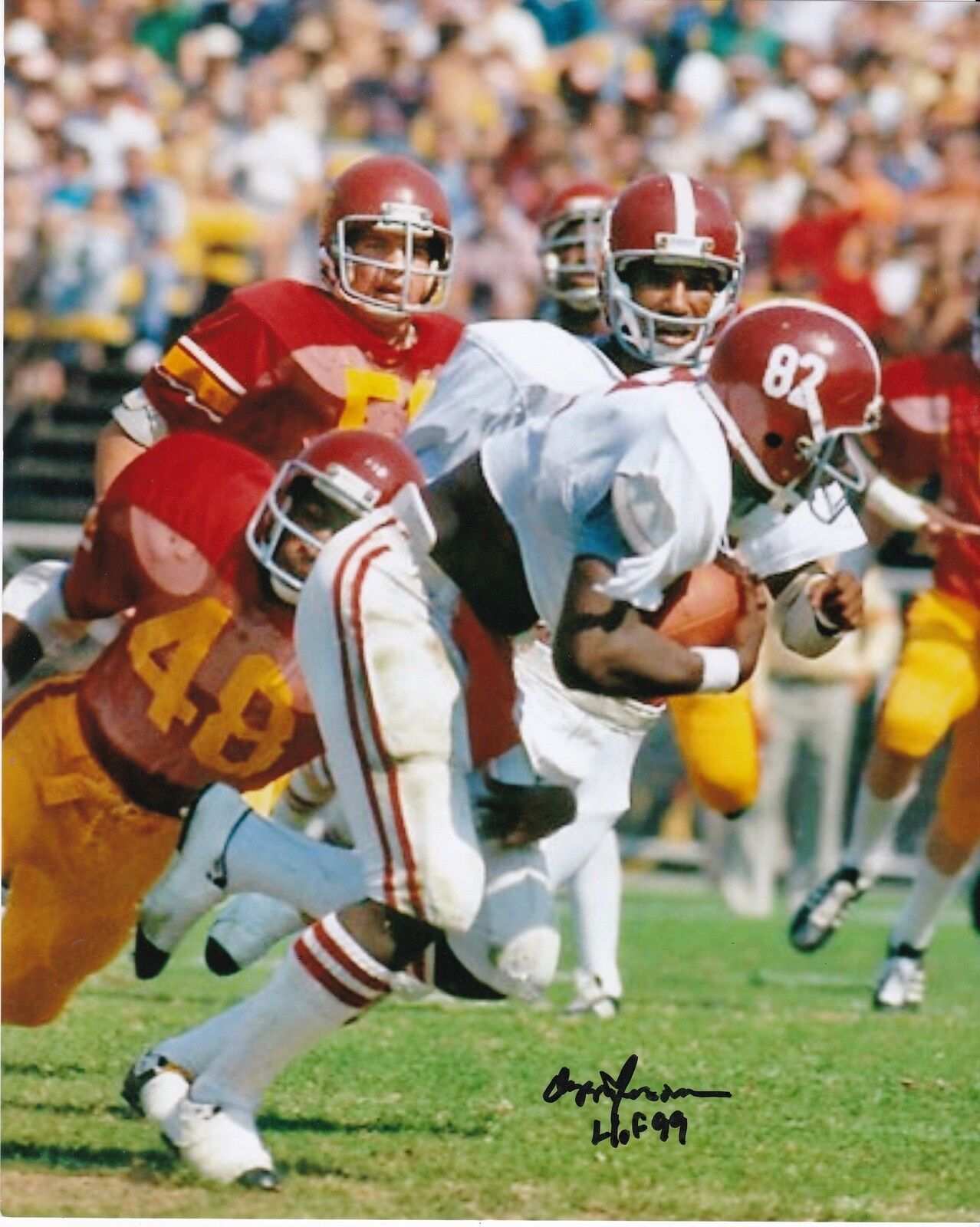 OZZIE NEWSOME ALABAMA CRIMSON TIDE HOF 99 COLOR ACTION SIGNED 8x10