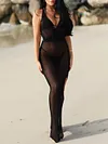 See-Through Solid Color Maxi Dress