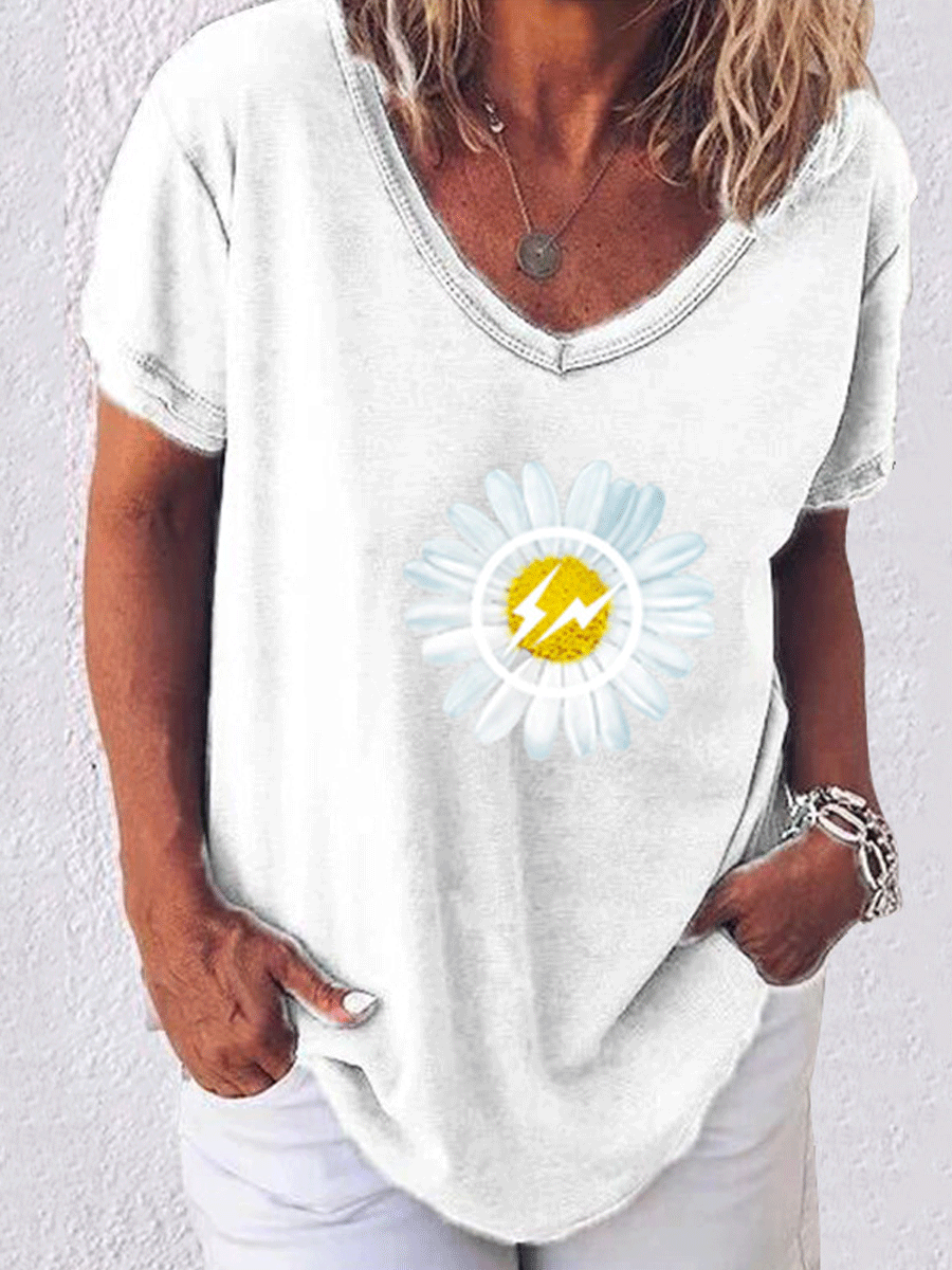 Lightning Daisy Printed Loose Short Sleeve T-shirt