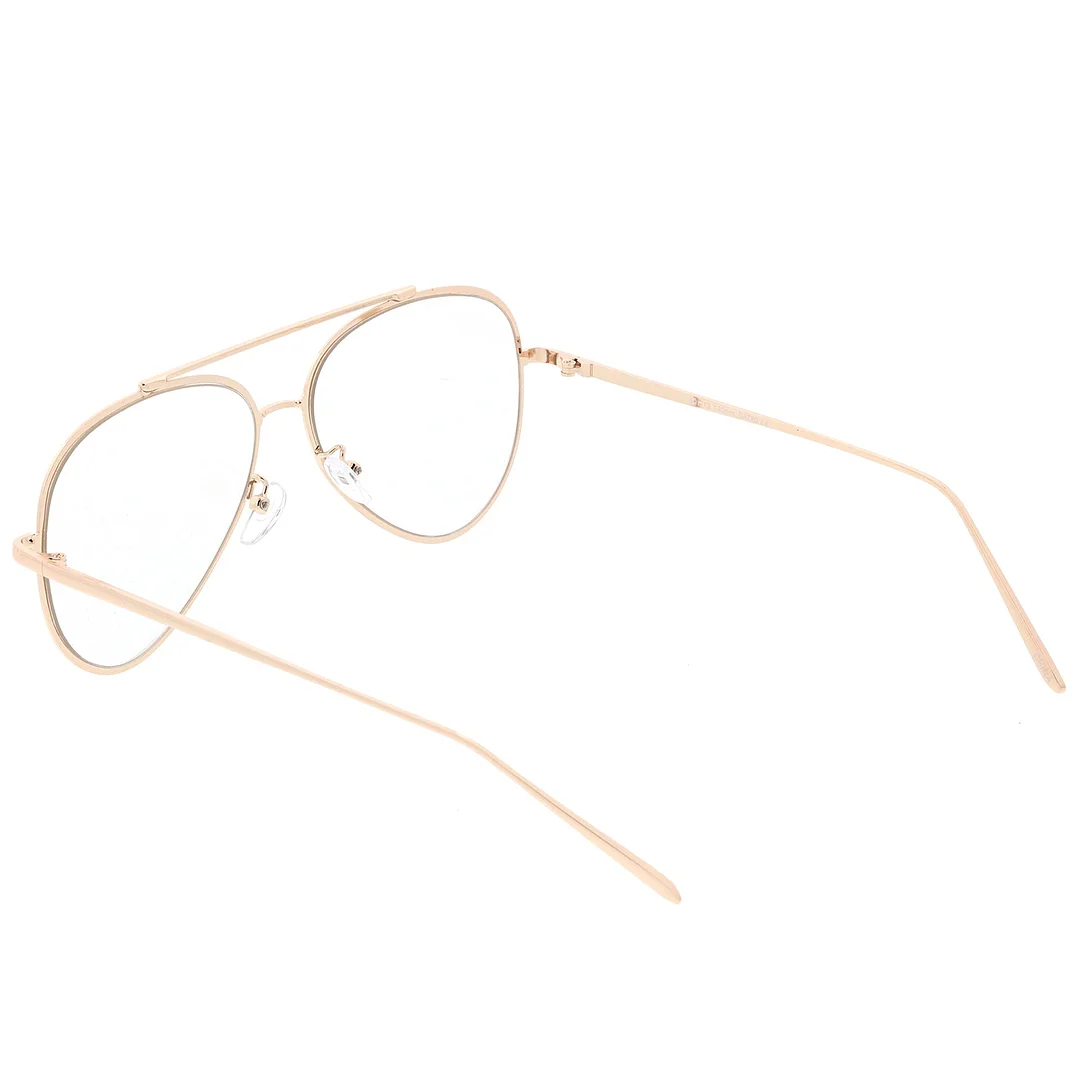 Mod Fashion Metal Aviator Eyeglasses Teardrop Rimless Clear Flat Lens 58mm