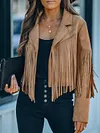 Stylish Solid Color Fringed Notched Collar Long Sleeves Jacket