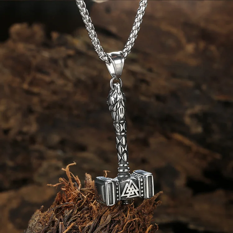 Coutureaura Mjolnir Thor's Hammer And Valknut Necklace