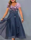Women's Plus Size A Line Dress Floral V Neck Short Sleeve Spring Summer Elegant Midi Dress Daily Vacation Dress