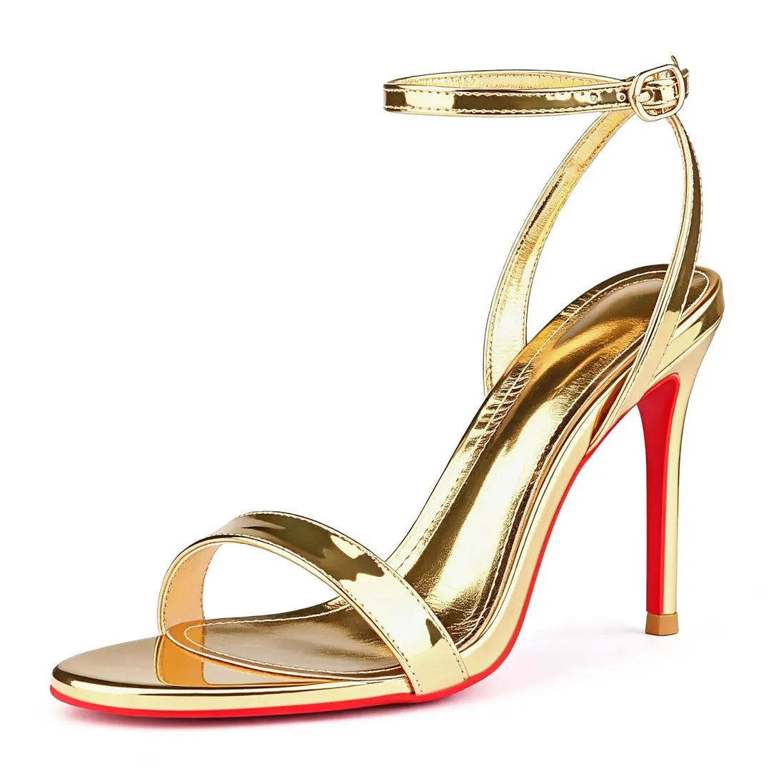 100mm round toe toe ankle strap high-heeled sandals  Red Bottom  Sandals