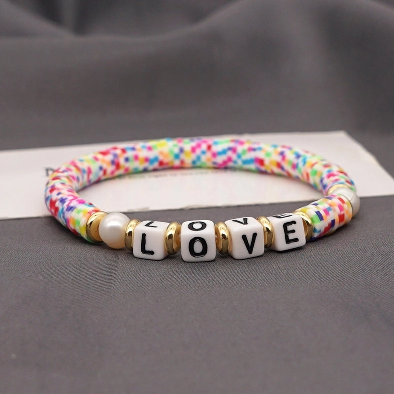 Casual Vacation Love Letter Freshwater Pearl Soft Clay Beaded Women’s Bracelets