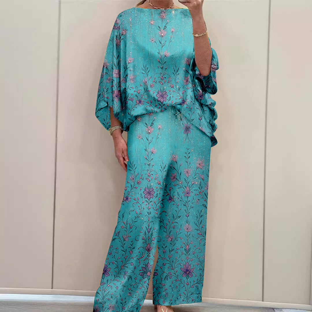 Women Long Sleeve V-neck Graphic Floral Printed Top