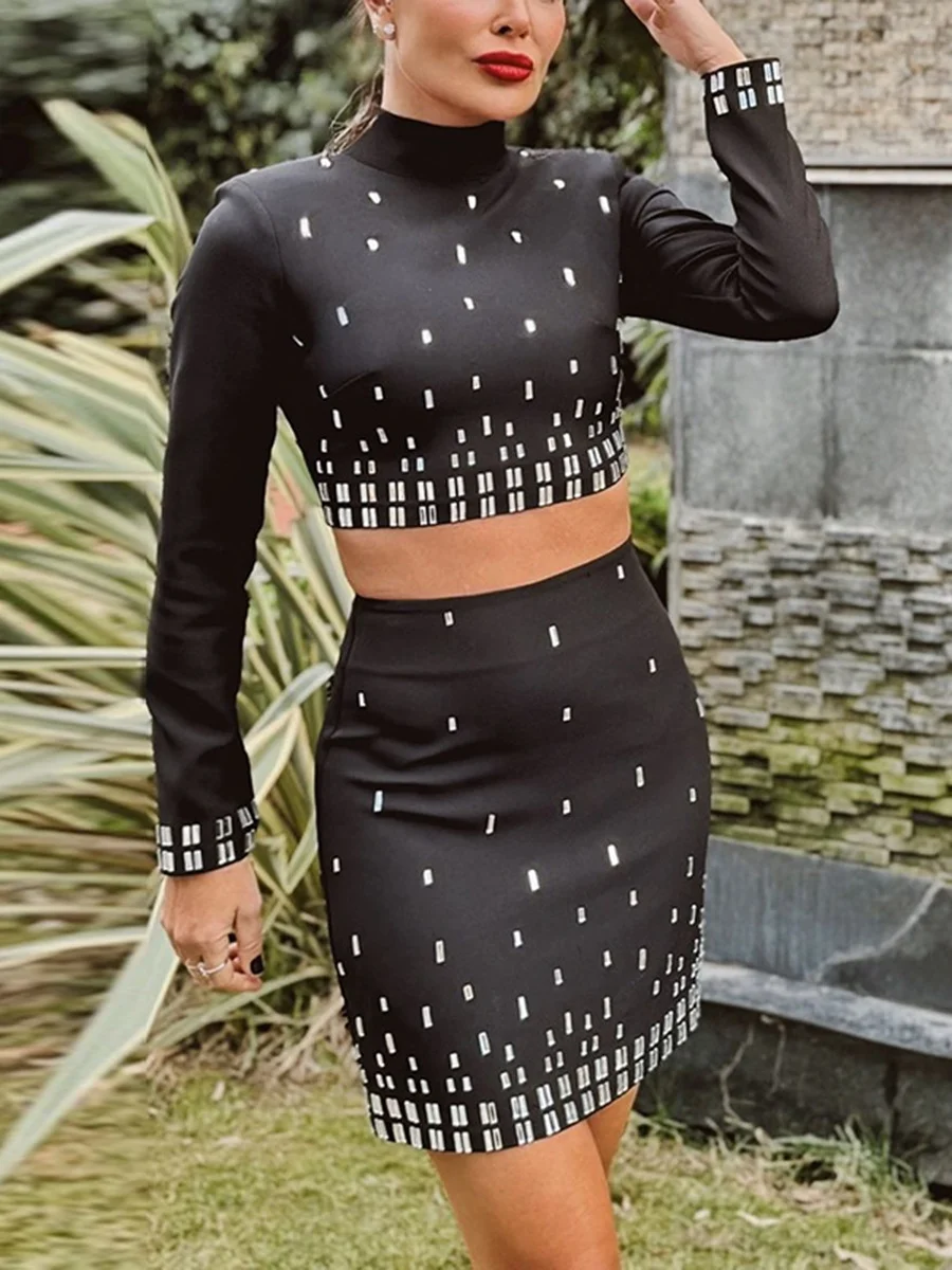 Sdrawing Sdrawing Elegant Two Sets Of Autumn 2025 New Fashion Heavy Industry Splicing Diamond Set Sexy Suit Woman