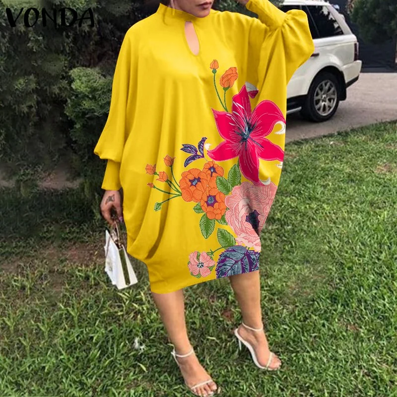 VONDA Women Dress 2022 Summer Spring Long Bat-Sleeve Solid Dresses Elegant Knee-Length Party Robe Ladies Bohemian Party Vestidos