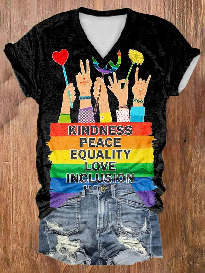 Women's V-neck Kindness Kind Print Shirt socialshop