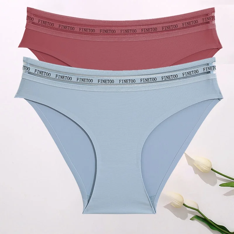 FINETOO 2PCS/Set Women Seamless Panties Lingerie Letter Underpant Ladies 7 Solid Colors L-XXL Woman Sexy Panty Briefs Underwear