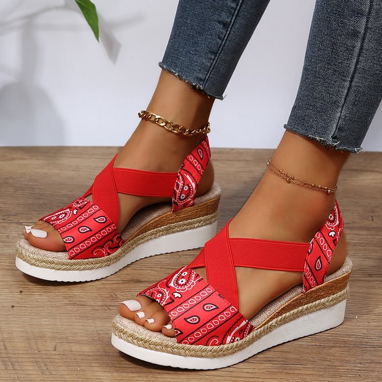 Ladies Cross-tied Slides Thick Bottom Fashion Wedges Sandals Peep Toe