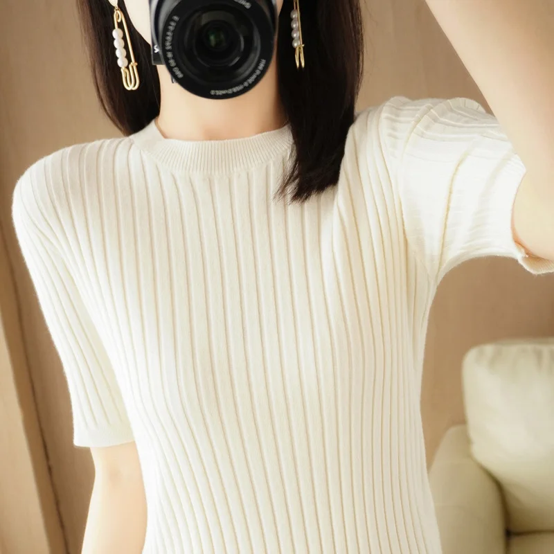 Ueong Ueong Collar Pit Bottom Shirt Women's New Slim Sweater Short Versatile Casual Sweater