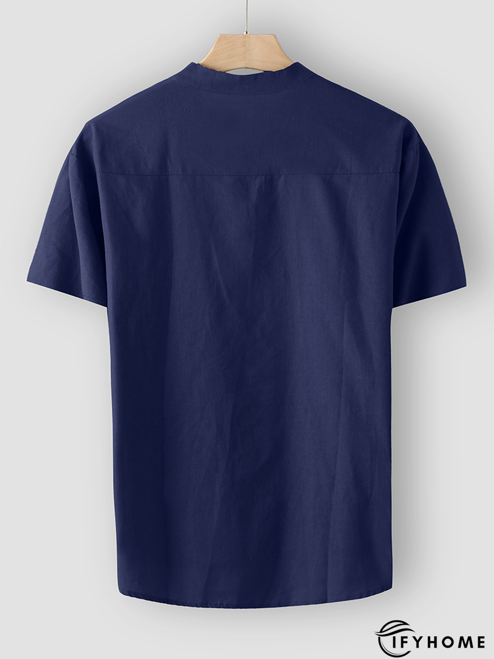 Men's Cotton Linen Style Half Placket Stand Collar Short Sleeve Shirt | IFYHOME