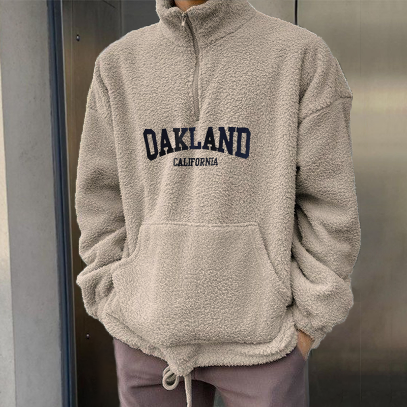 Lambskin Men's "OAKLAND" Embroidered Polo Neck Sweatshirt、、URBENIE