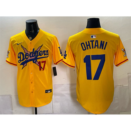 Men's Los Angeles Dodgers x One Piece #17 Shohei Ohtani Yellow Vapor Premier Limited Baseball Jersey