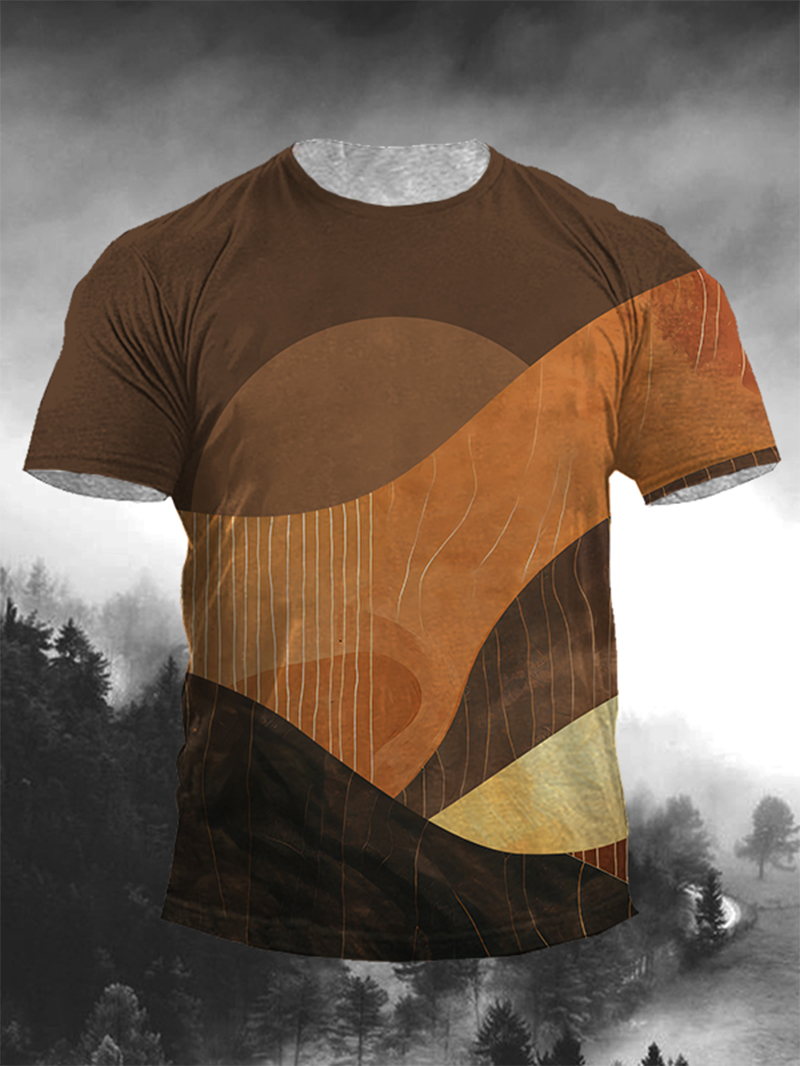 Men's Irregular Hillside Print Casual Short Sleeve T-shirt