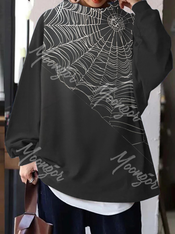 Spiderweb Printing Loose Casual Pullover Sweatshirt