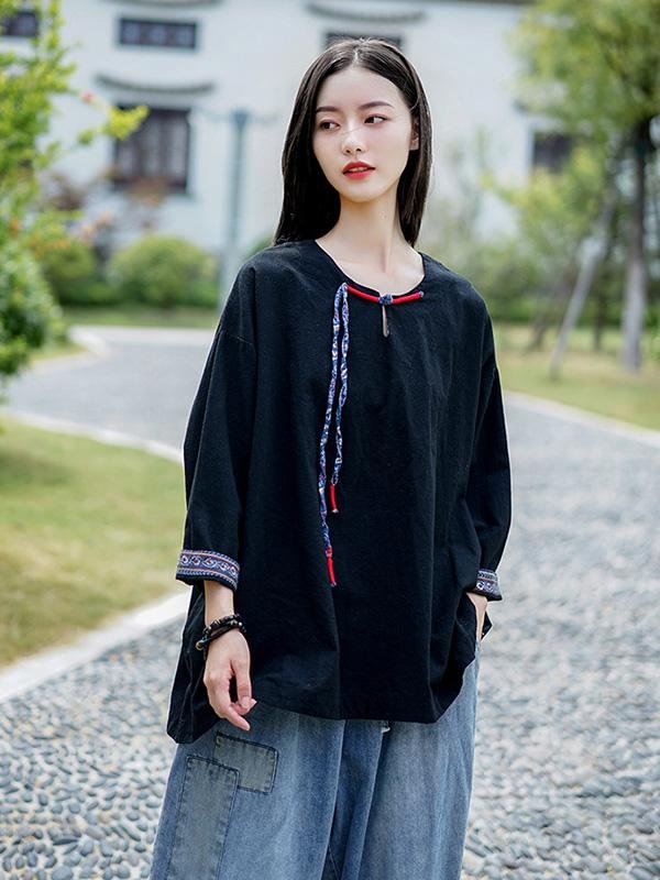 Vintage Loose Handmade Button Cropped T-Shirt