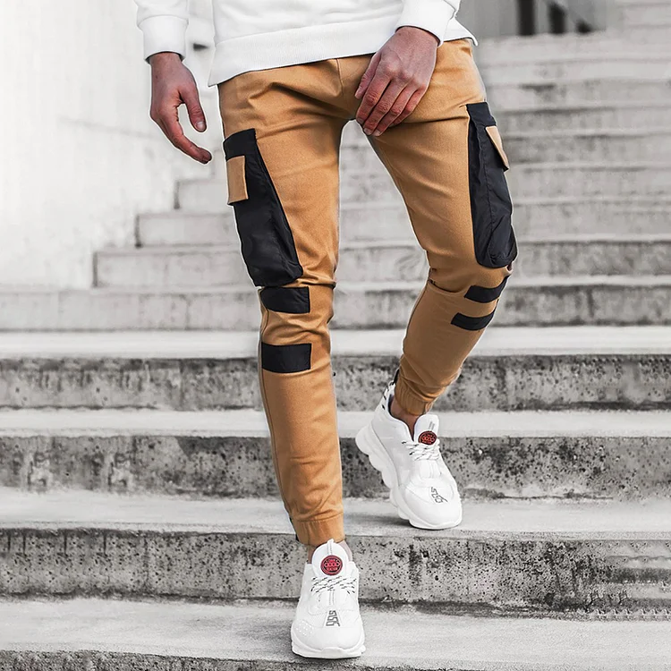 BrosWear Contrast Color Pockets Casual Pants