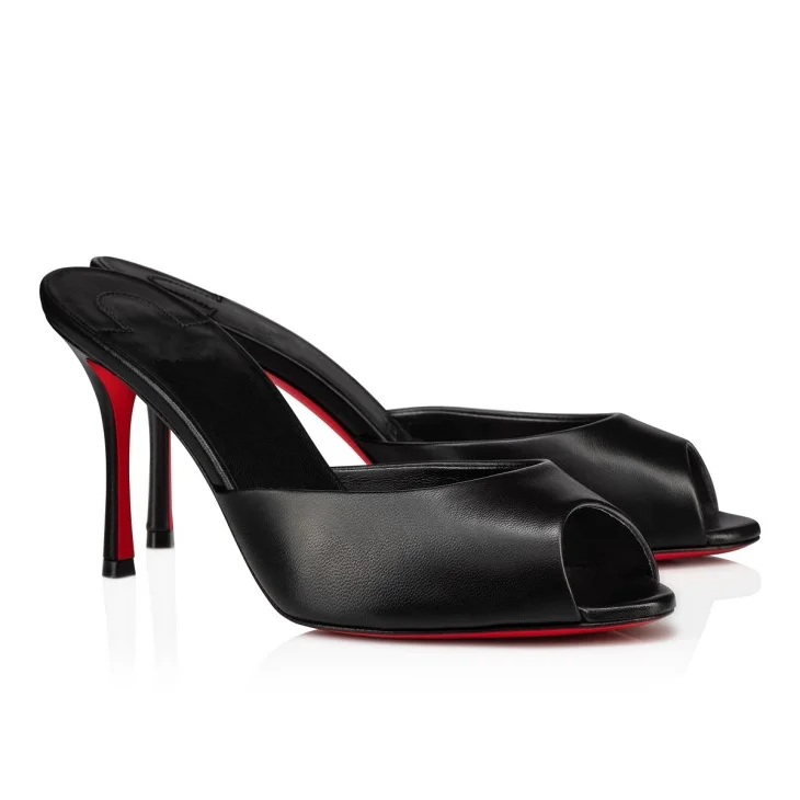 100mm Women's Sandals Pointed Toe Mules Red Bottom Heels Slip on Stilettos-MERUMOTE