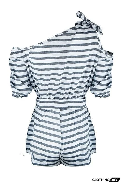 Stripe Knot One Shoulder Romper