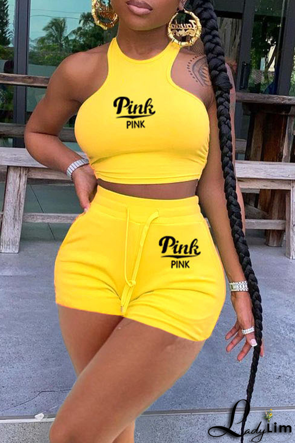 White Fashion Print Patchwork O Neck Sleeveless Two Pieces