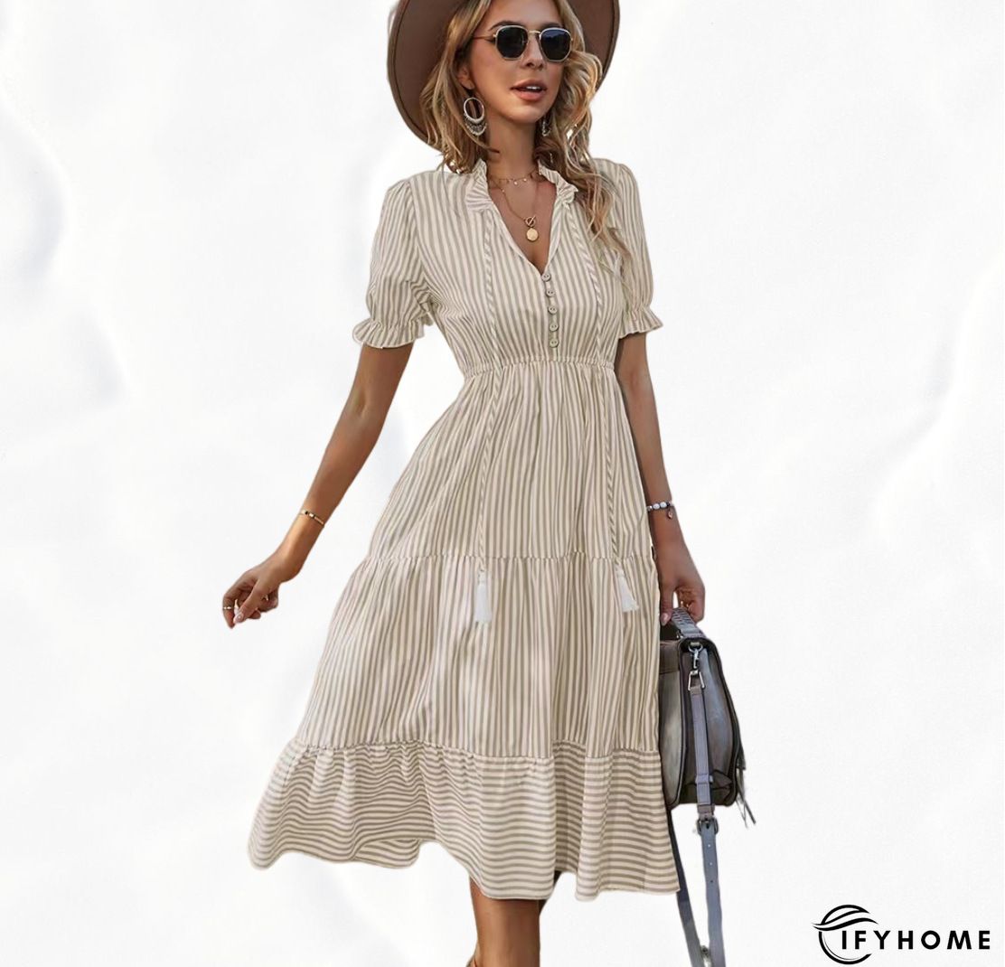 V-Neck Printed Loose Short Sleeve Chic Dress | IFYHOME