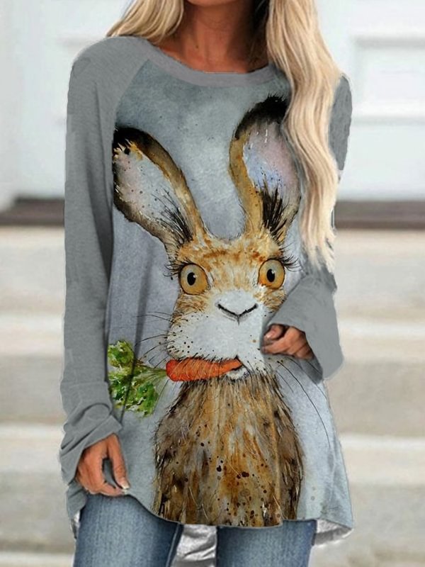 Cute Rabbit Printed Long-Length Tunic