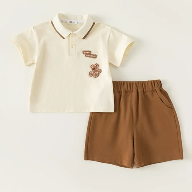 Baby Toddler Boy/Girl Suspender Bear Short Sleeve T-shirt and Solid Color Shorts Set
