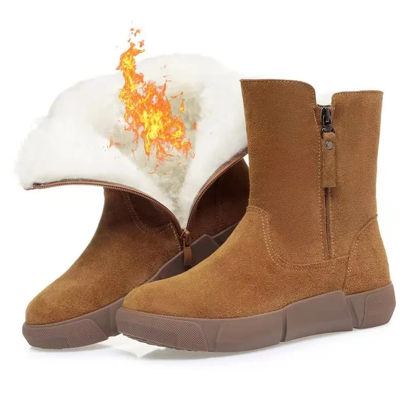 Churchf Churchf Snow Boots Women's Fur Integrated 2023 Winter Velvet Warm Waterproof Cattle Anti Pompy Cotton Shoes Ankle Boots