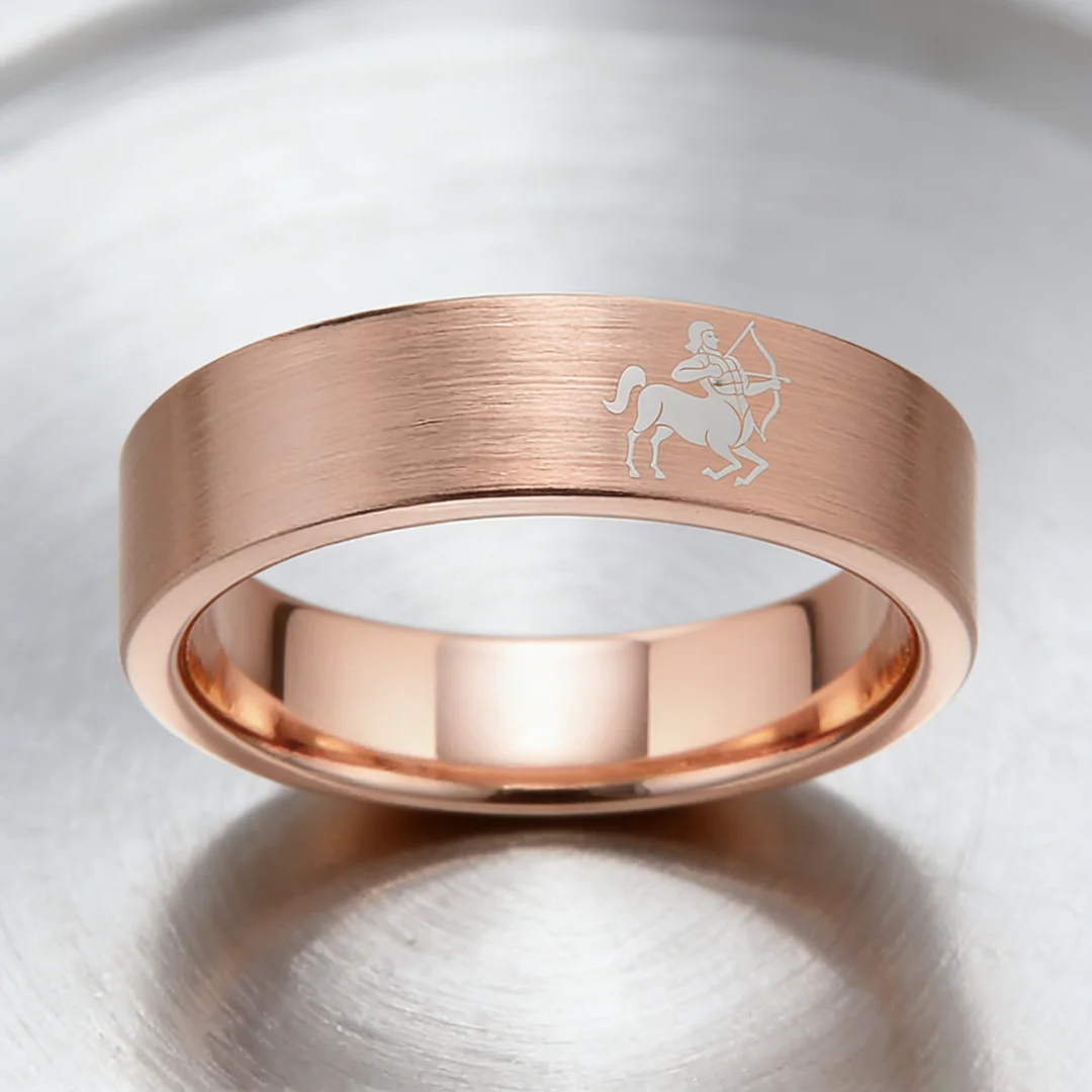 Rose Gold Tungsten Carbide Rings Flat Sagittarius Wedding Bands Flat Top Comfort Fit 4MM 6MM 8MM